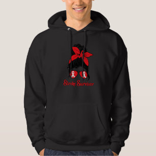 Messy Bun Stroke Survivor Awareness Red Ribbon Bra Hoodie