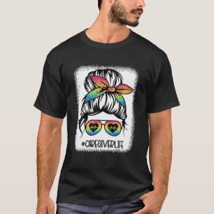 Messy Bun Sunglasses Bandana Women Heartbeat Careg T-Shirt