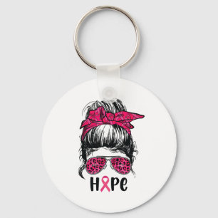 Messy Bun Support Squad Pink Hope Breast Cancer Aw Keychain