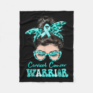 Messy Bun Teal Ribbon Cervical Cancer Warrior  Fleece Blanket