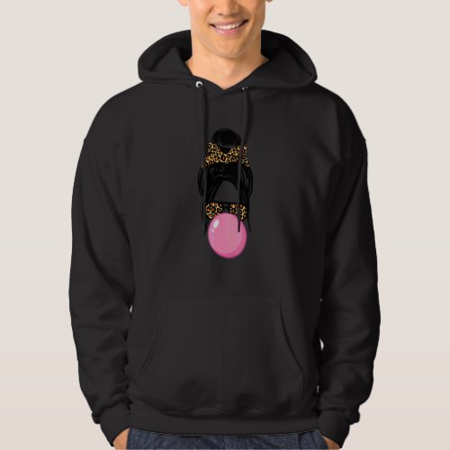 Messy Bun With Gum And Leopard Sunglasses Mom Hoodie