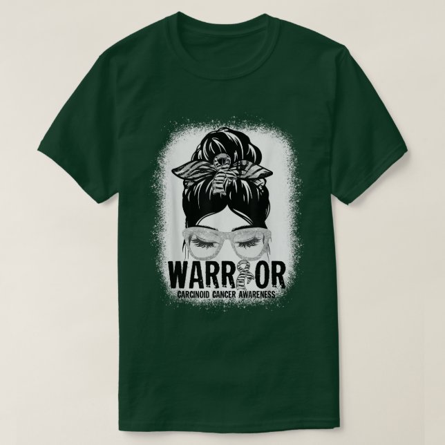 Messy Bun Zebra Ribbon Carcinoid Cancer Warrior Gi T-Shirt (Design Front)