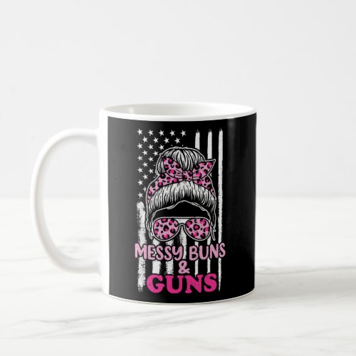 Messy Buns and Guns For Women Wife Mom Pink Leopar Coffee Mug