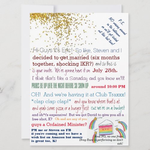 Messy Club Queen Gay Wedding Invites