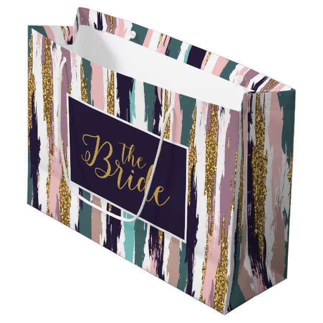 Messy colorful watercolors brushstrokes pattern large gift bag (Front Angled)