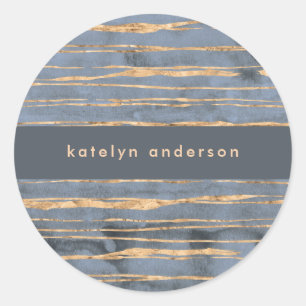 Messy Gold Line   Blue Periwinkle   Professional Classic Round Sticker