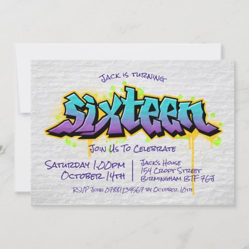 Messy Graffiti Sixteenth Invitation