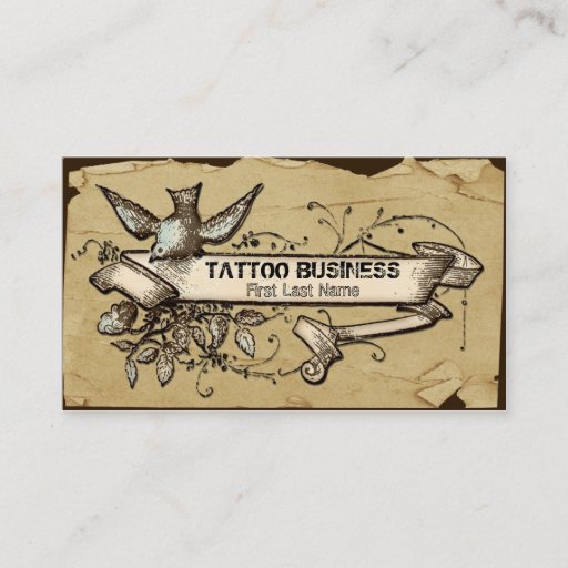 Customizable Messy grunge bird swirl tattoo business cards