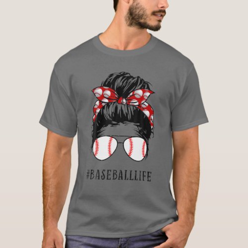 Messy Hair Bun Aviators Glasses Baseball Mother Li T_Shirt