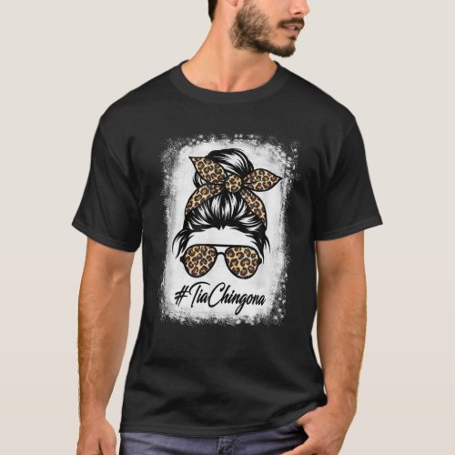 Messy Hair Bun Leopard Women Tia Chingona T_Shirt