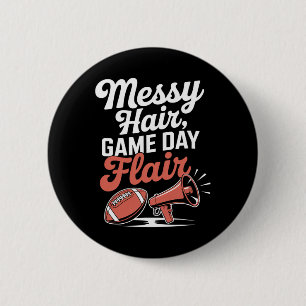 Messy Hair Flair Cheer Footll Cheerleading Mom Of Button
