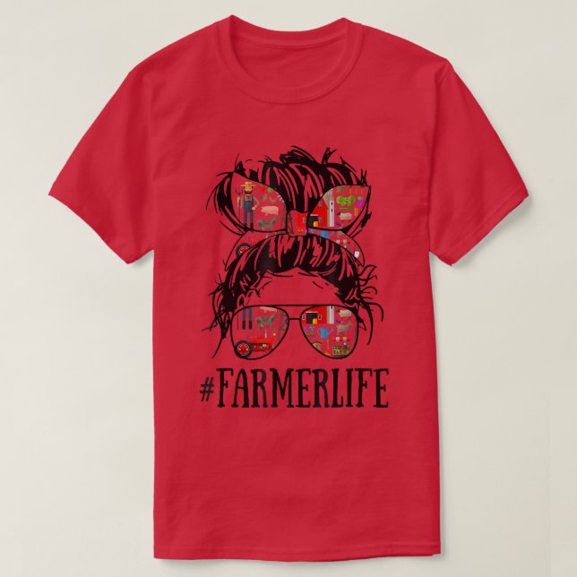 Messy Hair Woman Bun Farmer Life Farm Farming Love T-Shirt (Design Front)