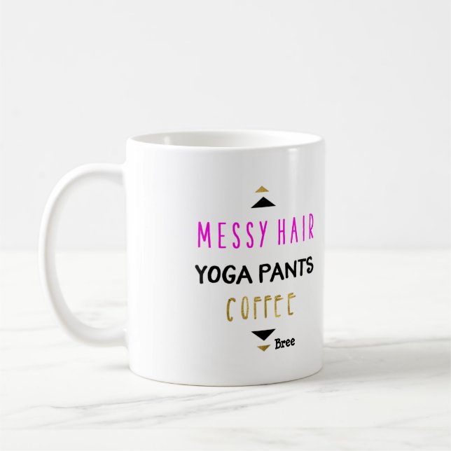 Messy Hair Yoga Pants Coffee Personalized Chic Coffee Mug (Left)