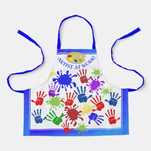 Messy handprints artist at work kids apron