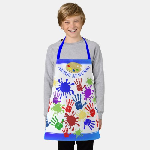 Messy handprints artist at work kids apron