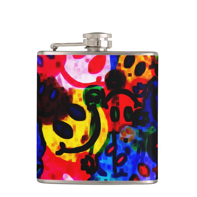 Messy Happy Faces Flask (Front)