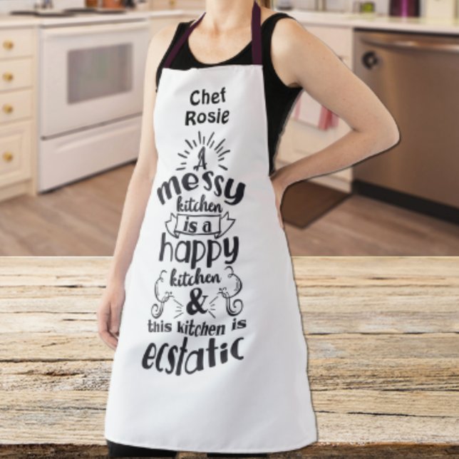 Messy Kitchen is Happy and Ecstatic Personalized Apron (Creator Uploaded)