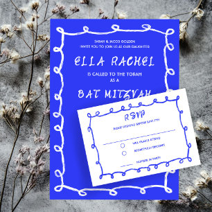 Messy Loops Hand Drawn Custom Bar Bat Mitzvah RSVP Card