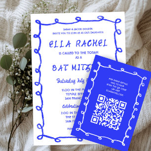 Messy Loops Hand Drawn Custom QR Bar Bat Mitzvah Enclosure Card
