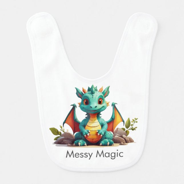 Messy Magic Mint Green Dragon Baby Bib (Front)