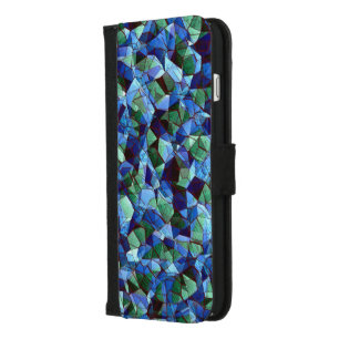 Messy of green and blue irregular mosaic overlaid iPhone 8/7 plus wallet case