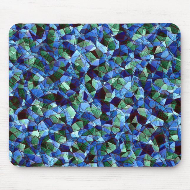 Messy of green and blue irregular mosaic overlaid  mouse pad (Front)