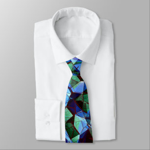 Messy of green and blue irregular mosaic overlaid  neck tie