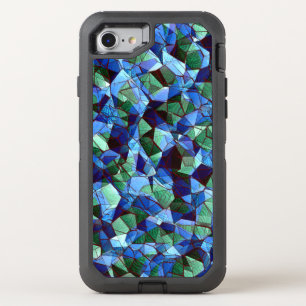 Messy of green and blue irregular mosaic overlaid  OtterBox defender iPhone SE/8/7 case