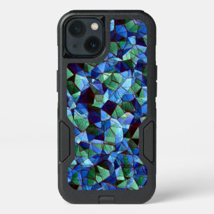 Messy of green and blue irregular mosaic overlaid  iPhone 13 case