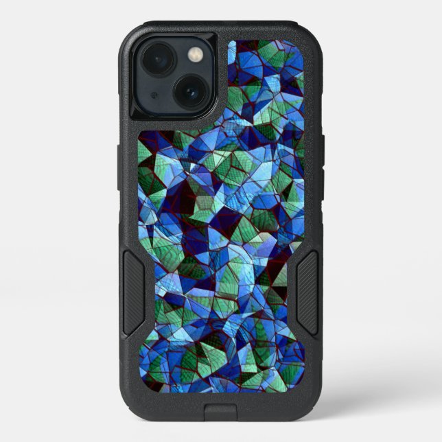 Messy of green and blue irregular mosaic overlaid  otterbox iPhone case (Back)
