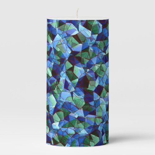 Messy of green and blue irregular mosaic overlaid  pillar candle