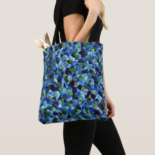 Messy of green and blue irregular mosaic overlaid tote bag