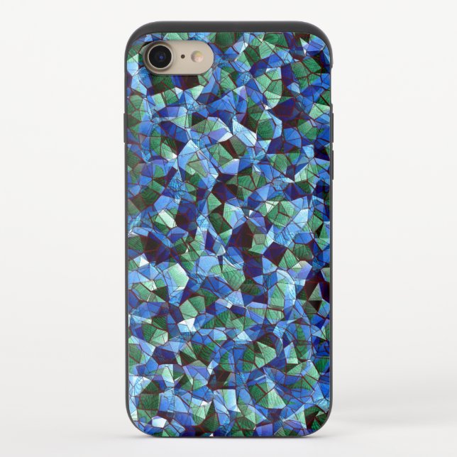 Messy of green and blue irregular mosaic overlaid  uncommon iPhone case (Back)