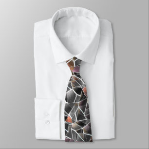Messy of rough salmon and gray irregular mosaic th neck tie