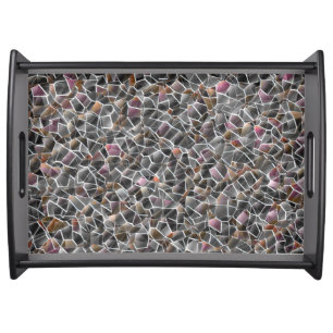 Messy of rough salmon and grey irregular mosaic th serving tray
