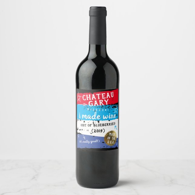 Messy paint patriotic homemade wine personalized wine label (Front)