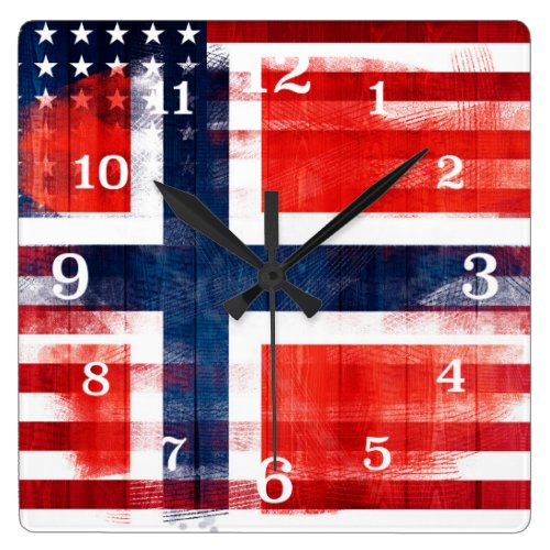 Messy Paint Strokes Norwegian American Flag Square Wall Clock