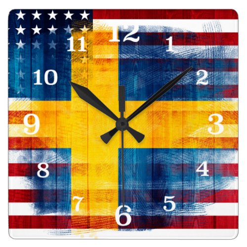 Messy Paint Strokes Swedish American Flag Square Wall Clock