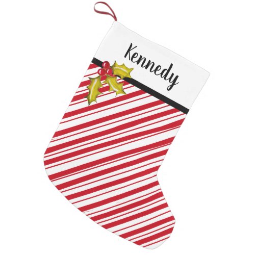 Messy Peppermint Stripe Holly Classic Christmas Small Christmas Stocking