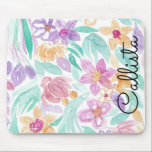 Messy Pink Orange Floral Watercolor Monogram Mouse Pad<br><div class="desc">This girly and artsy design is perfect for a classy and sophisticated woman. It features hand-painted lilac purple, mandarin orange, berry pink, and light green watercolor messy flowers and leaves pattern on top of a simple white background. It's elegant, artistic, cute, sweet, original, and unique. Stylize with this unique and...</div>