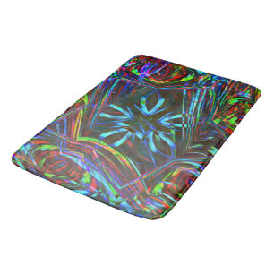 Messy strokes of colorful neon on dark background bath mat