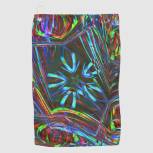 Messy strokes of colorful neon on dark background  golf towel