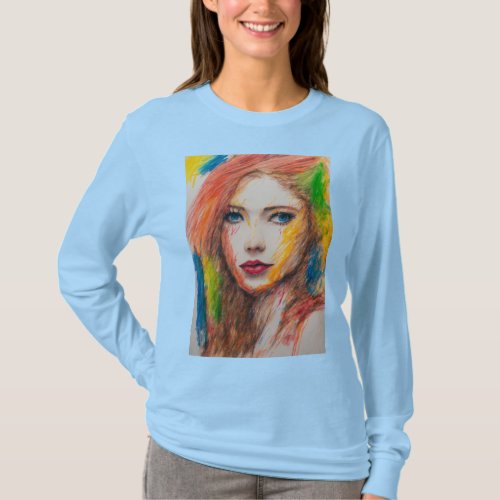 messy ugly colorful crayon drawing of a woman T_Shirt