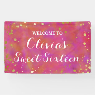 Messy Watercolors & Gold Confetti Sweet Sixteen Banner