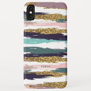 Messy watercolors stripes gold glitter accent iPhone XS max case