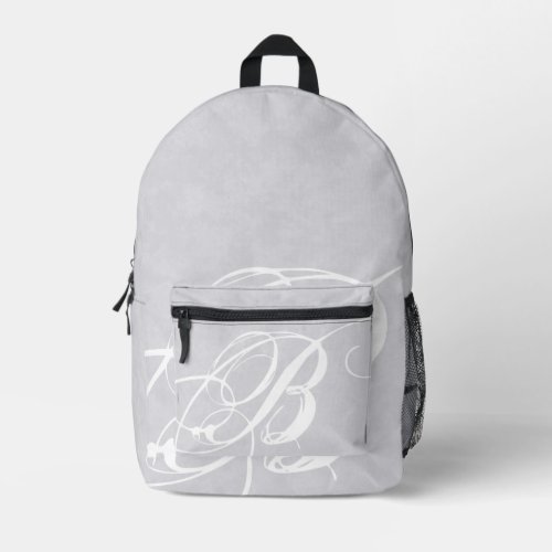 Messy White Monogram on Grey Grunge Printed Backpack