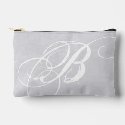 Messy White Monogram on Soft Gray Grunge Accessory Pouch