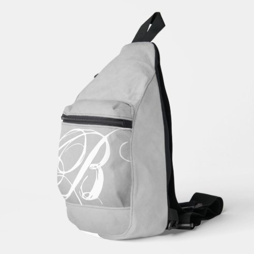 Messy White Monogram on Stormy Grey Grunge Sling Bag