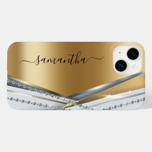 Metal 3_D look Calligraphy Gold Monogram Diamond Case_Mate iPhone 14 Case