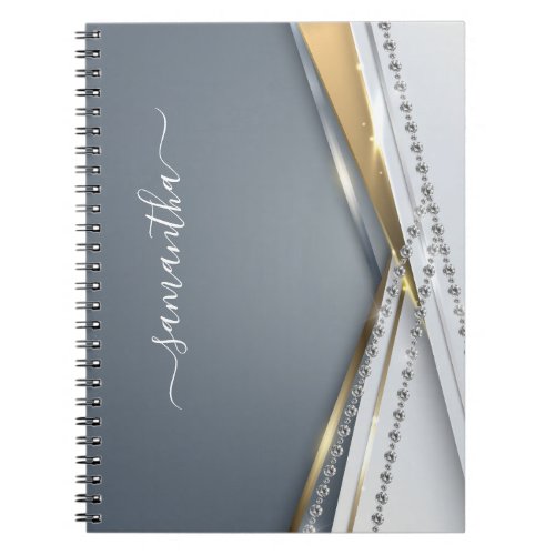 Metal 3_D look Calligraphy Gold Monogram Diamond  Notebook